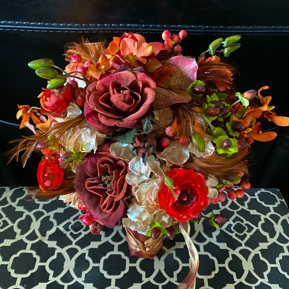 Fall feather luxury faux bridal bouquet